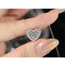 Load image into Gallery viewer, LUOWEND 18K White Gold Real Natural Diamond Pendant Necklace for Women