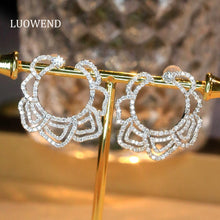 Load image into Gallery viewer, LUOWEND 18K White Gold Natural Diamond Drop Earrings for Women