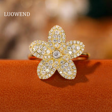 Load image into Gallery viewer, LUOWEND 18K White or Yellow Gold Real Natural Diamond Ring for Women