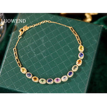 Load image into Gallery viewer, LUOWEND 18K Yellow Gold Real Natural Diamond and Aquamarine Bracelet for Women