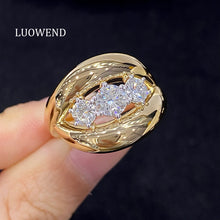 Load image into Gallery viewer, LUOWEND 18K Yellow Gold Natural Diamond Ring for Women