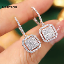 Load image into Gallery viewer, LUOWEND 18K White Gold Real Natural Diamond Hoop Earrings for Women