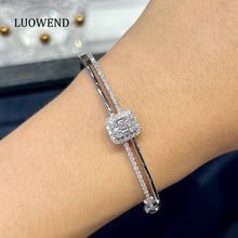 Load image into Gallery viewer, LUOWEND 18K White Gold Real Natural Diamond Bangle for Women