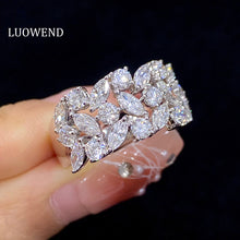 Load image into Gallery viewer, LUOWEND 18K White Gold Real Natural Diamond Ring for Women