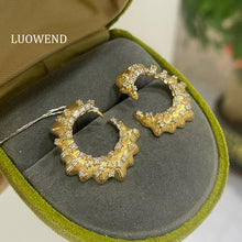 Load image into Gallery viewer, LUOWEND 18K Yellow Gold Natural Diamond Stud Earrings for Women