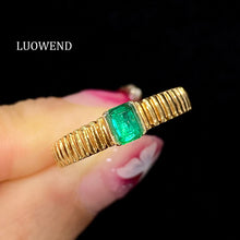 Load image into Gallery viewer, LUOWEND 18K Yellow Gold Real Natural Emerald Ring for Women