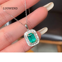 Load image into Gallery viewer, LUOWEND 18K White Gold Natural Emerald Necklace for Women