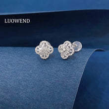 Load image into Gallery viewer, LUOWEND 18K White Gold Natural Diamond Earrings for Women