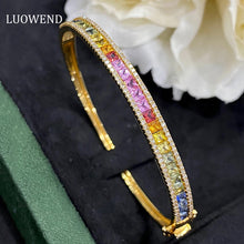 Load image into Gallery viewer, LUOWEND 18K Yellow Gold Real Natural Aquamarine and Diamond Gemstone Bracelet for Women
