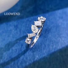 Load image into Gallery viewer, LUOWEND 18K White Gold Real Natural Diamond Ring for Women