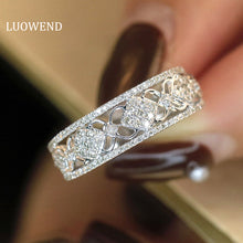 Load image into Gallery viewer, LUOWEND 18K White Gold Real Natural Diamond Ring for Women