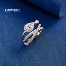 Load image into Gallery viewer, LUOWEND 18K White Gold Natural Diamond Ring for Women