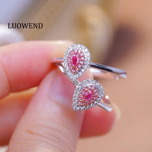 Load image into Gallery viewer, LUOWEND 18K White Gold Natural Pink Diamond Ring for Women