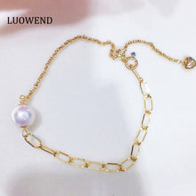 Load image into Gallery viewer, LUOWEND 18K Yellow Gold Natural Akoya Pearl Bracelet for Women