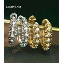 Load image into Gallery viewer, LUOWEND 18K White/Yellow Gold Fine Jewelry Real Natural Diamond Earrings for Women