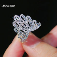 Load image into Gallery viewer, LUOWEND 18K White Gold Real Natural Diamond Ring for Women