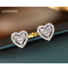 Load image into Gallery viewer, LUOWEND 18K White Gold Real Natural Diamond Stud Earrings for Women