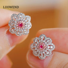 Load image into Gallery viewer, LUOWEND 18K White Gold Natural Pink Diamond Earrings for Women