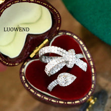 Load image into Gallery viewer, LUOWEND 18K White Gold Natural Diamond Ring for Women