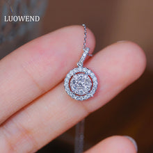Load image into Gallery viewer, LUOWEND 18K White Gold Real Natural Diamond Pendant Necklace for Women