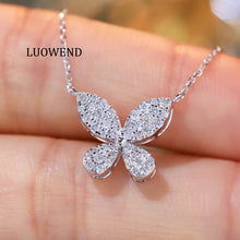 Load image into Gallery viewer, LUOWEND 18K White Gold Natural Diamond Pendant Necklace for Women