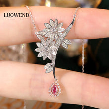 Load image into Gallery viewer, LUOWEND 18K White Gold Natural Pink Diamond Necklace for Women