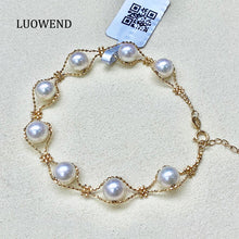 Load image into Gallery viewer, LUOWEND 18K Yellow Gold Natural Pink Akoya Pearl Bracelet for Women