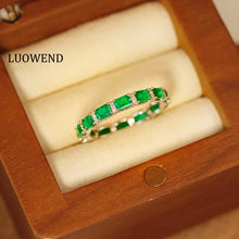 Load image into Gallery viewer, LUOWEND 18K White Gold Real Natural Emerald Ring for Women