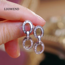 Load image into Gallery viewer, LUOWEND 18K White Gold Natural Diamond Earrings for Women
