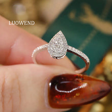 Load image into Gallery viewer, LUOWEND 18K White Gold Natural Diamond Ring for Women
