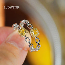 Load image into Gallery viewer, LUOWEND 18K White Gold Natural Yellow Diamond Ring for Women