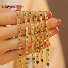 Load image into Gallery viewer, LUOWEND 18K Yellow Gold Real Natural Emerald Bracelet&Necklace for Women