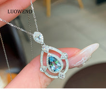 Load image into Gallery viewer, LUOWEND 18K White Gold Natural Aquamarine Necklace for Women
