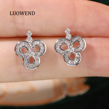 Load image into Gallery viewer, LUOWEND 18K White Gold Natural Diamond Earrings for Women