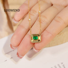 Load image into Gallery viewer, LUOWEND 18K Yellow Gold Real Natural Diamond&Emerald Necklace for Women
