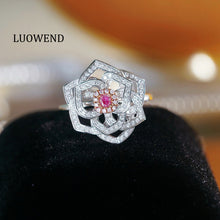 Load image into Gallery viewer, LUOWEND 18K White Gold Natural Pink Diamond Ring for Women