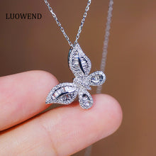 Load image into Gallery viewer, LUOWEND 18K White Gold Real Natural Diamond Pendant Necklace for Women