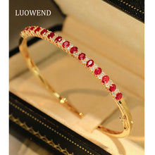 Load image into Gallery viewer, LUOWEND 18K Yellow Gold Natural Ruby Bangle for Women