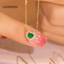 Load image into Gallery viewer, LUOWEND 18K Yellow Gold Real Natural Emerald Necklace for Women