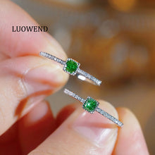 Load image into Gallery viewer, LUOWEND 18K White Gold Natural Green Diamond Ring for Women