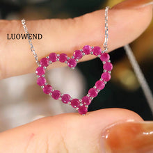 Load image into Gallery viewer, LUOWEND 18K White Gold Natural Ruby Pendant Necklace for Women