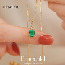 Load image into Gallery viewer, LUOWEND 18K Yellow Gold Real Natural Emerald and Diamond Gemstone Necklace for Women
