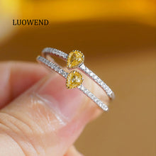 Load image into Gallery viewer, LUOWEND 18K White Gold Natural Yellow Diamond Ring for Women