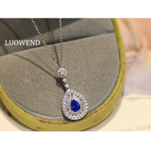 Load image into Gallery viewer, LUOWEND 18K White Gold Natural Sapphire Necklace for Women