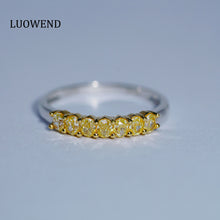 Load image into Gallery viewer, LUOWEND 18K White Gold Real Natural Yellow Diamond Ring for Women