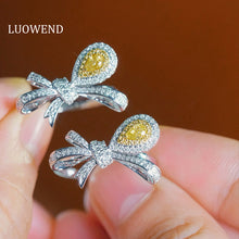 Load image into Gallery viewer, LUOWEND 18K White Gold Natural Yellow Diamond Ring for Women