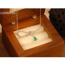 Load image into Gallery viewer, LUOWEND 18K White Gold Real Natural Diamond and Emerald Necklace for Women