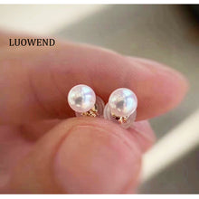 Load image into Gallery viewer, LUOWEND 18K White Gold Real Natural Akoya Pearl Earrings for Women