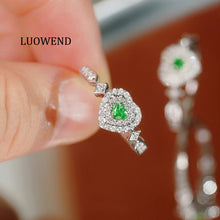 Load image into Gallery viewer, LUOWEND 18K White Gold Natural Green Diamond Ring for Women