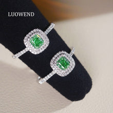 Load image into Gallery viewer, LUOWEND 18K White Gold Real Natural Green Diamond Ring for Women